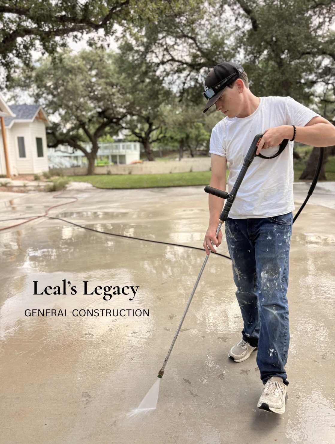 Power washing a concrete driveway in Marble Falls